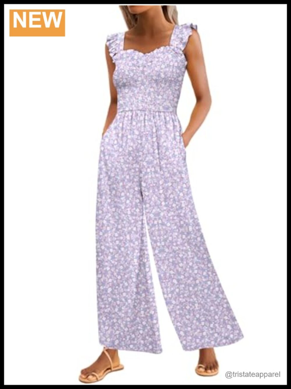 Sleeveless Smocked Wide Leg Jumpsuit with Pockets Casual Summer Vacation